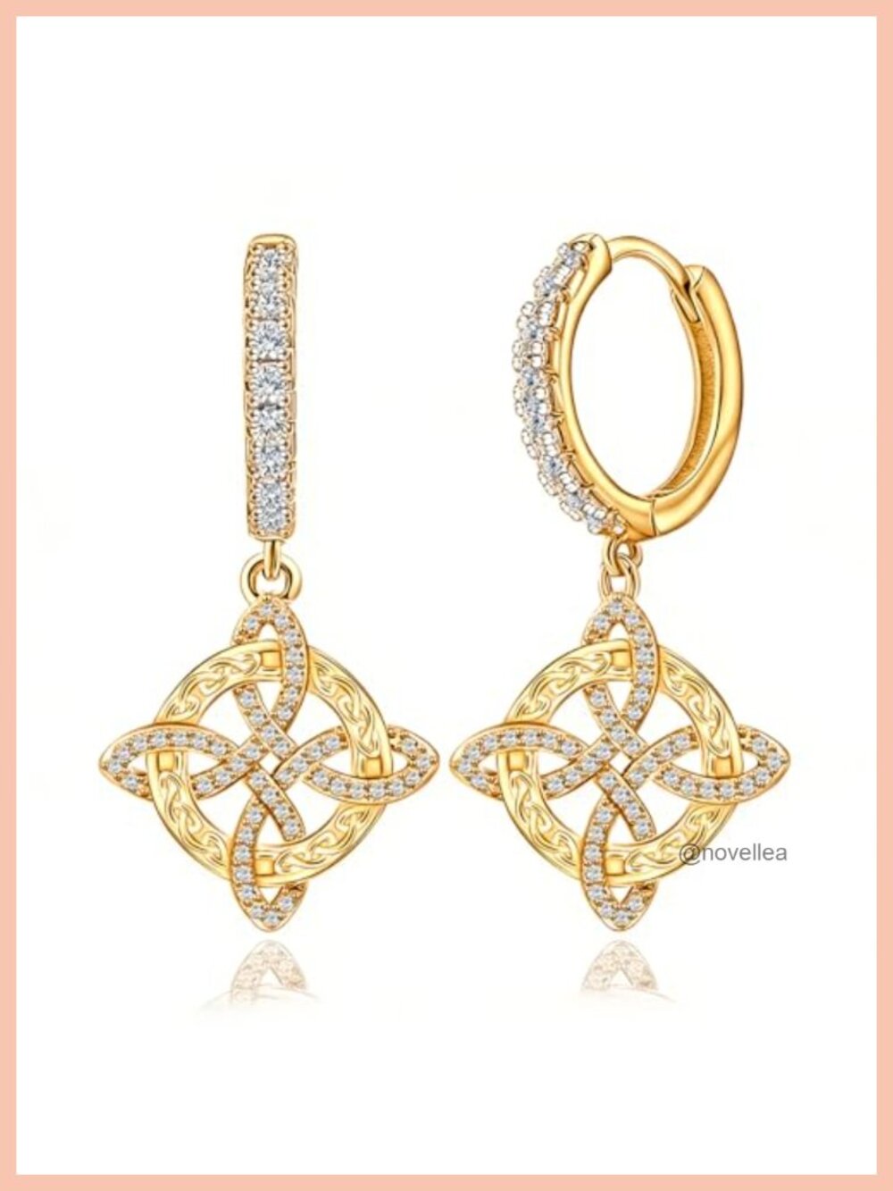 Celtic Witch Knot Huggie Earrings S925 Sterling Silver 14K Gold Plated CZ